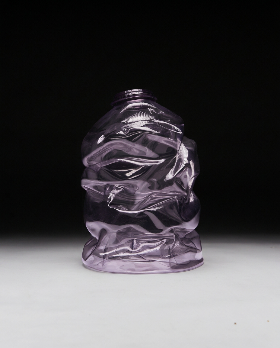 Eros Torso Hue Purple sculptural vase by NIKO JUNE, handmade from translucent dark purple upcycled plastic with irregular organic folds.