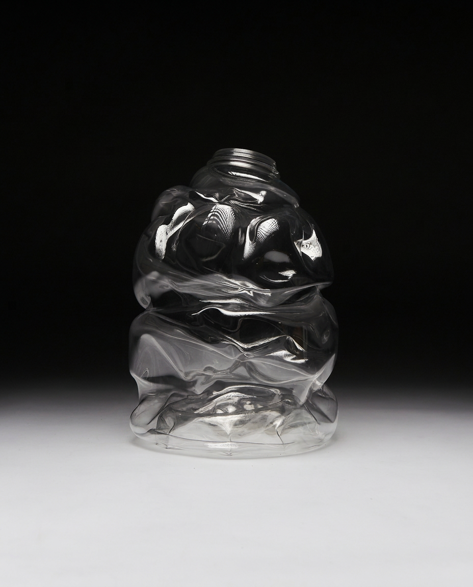 Eros Torso Classic sculptural vase by NIKO JUNE, handmade from translucent upcycled plastic with an organic, twisted shape.