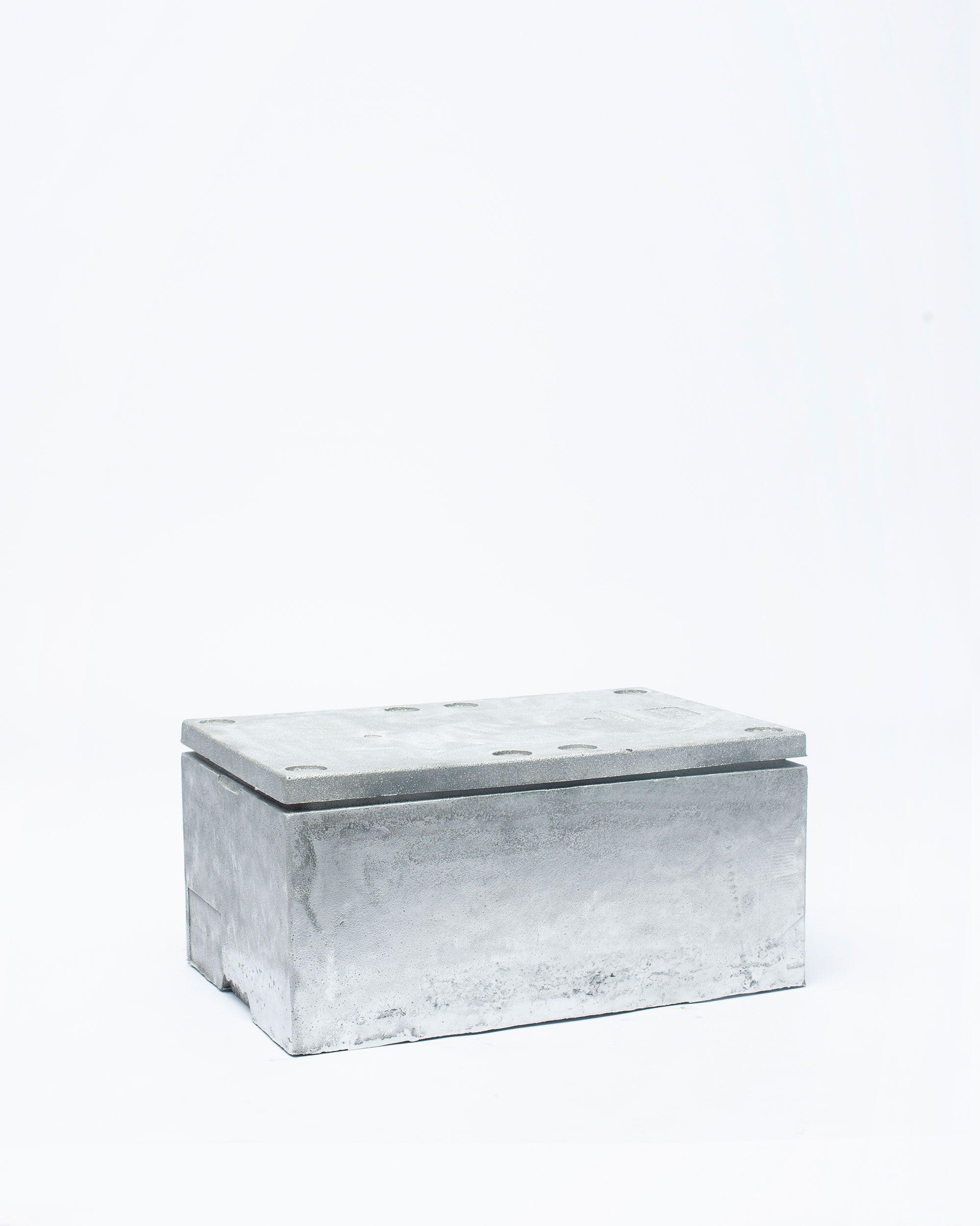 Handmade fish box with lid tilted to the left in white background